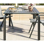 Table à manger moderne de 71 po pour terrasse extérieure avec trou pour parasol, en aluminium de qualité marine, résistante aux intempéries et à la rouille, pour restaurants, arrière-cours, bords de piscine