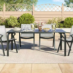 Table à manger moderne de 71 po pour terrasse extérieure avec trou pour parasol, en aluminium de qualité marine, résistante aux intempéries et à la rouille, pour restaurants, arrière-cours, bords de piscine