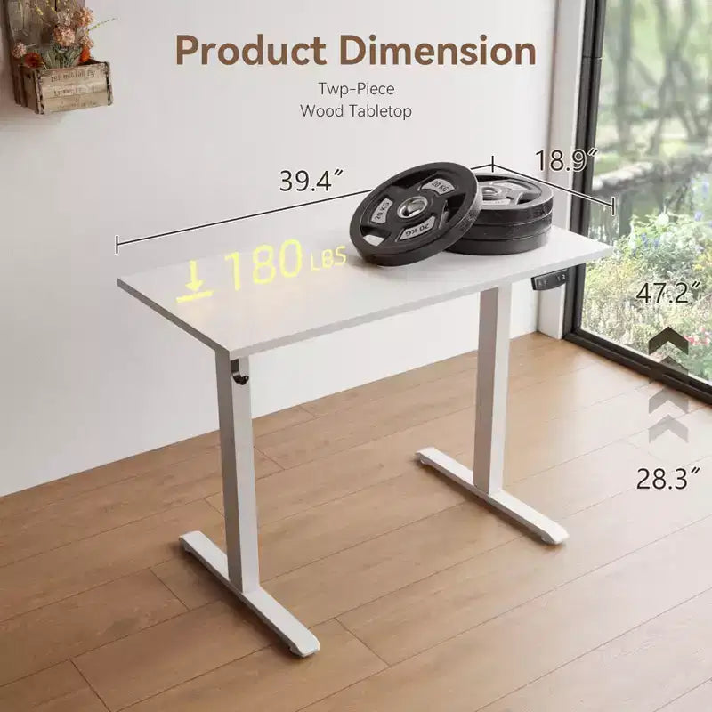 Bureau électrique assis-debout Qwatto 40 pouces, réglable en hauteur, motorisé, petit, pour ordinateur, maison, bureau, jeux, avec préréglages de mémoire, blanc