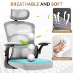 Chaise de Bureau Ergonomique à Dossier Haut en Maille, Appui-tête et Soutien Lombaire Réglables, Roulettes Pivotantes à 360°, pour la Maison, le Bureau