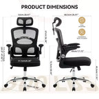 Chaise de Bureau Ergonomique à Dossier Haut en Maille, Appui-tête et Soutien Lombaire Réglables, Roulettes Pivotantes à 360°, pour la Maison, le Bureau