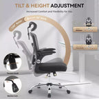Chaise de Bureau Ergonomique à Dossier Haut en Maille, Appui-tête et Soutien Lombaire Réglables, Roulettes Pivotantes à 360°, pour la Maison, le Bureau