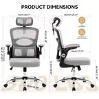 Chaise de Bureau Ergonomique à Dossier Haut en Maille, Appui-tête et Soutien Lombaire Réglables, Roulettes Pivotantes à 360°, pour la Maison, le Bureau