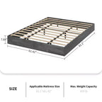 Cadre de lit plateforme Queen Size, cadre de lit en bois avec sommier à lattes en bois, aucun sommier tapissier requis, sans tête de lit, assemblage facile, gris