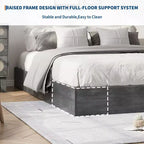 Cadre de lit plateforme Queen Size, cadre de lit en bois avec sommier à lattes en bois, aucun sommier tapissier requis, sans tête de lit, assemblage facile, gris