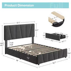 Upholstered Platform Bed Frame with Adjustable Headboard and Storage Drawers - Wooden Slats, No Box Spring Needed, Modern Bedroom Furniture