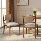 Christopher Knight Home Sigrid Chaises de salle à manger capitonnées en rotin et hévéa, de style moderne du milieu du siècle (lot de 2)