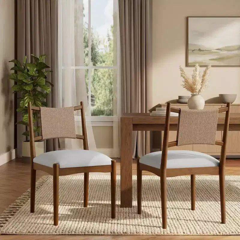Christopher Knight Home Sigrid Mid-Century Modern Rubberwood Rattan Upholstered Dining Chair (Set of 2)