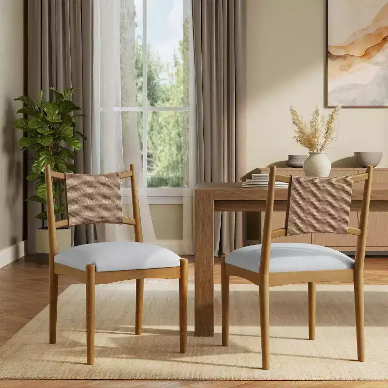 Christopher Knight Home Sigrid Chaises de salle à manger capitonnées en rotin et hévéa, de style moderne du milieu du siècle (lot de 2)