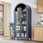 Armoire de rangement de cuisine à 5 niveaux avec portes en verre et étagère réglable, style ferme cintrée, vitrine pour cuisine, salle à manger et salon