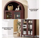 Armoire de rangement de cuisine à 5 niveaux avec portes en verre et étagère réglable, style ferme cintrée, vitrine pour cuisine, salle à manger et salon