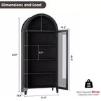 Armoire de rangement de cuisine à 5 niveaux avec portes en verre et étagère réglable, style ferme cintrée, vitrine pour cuisine, salle à manger et salon
