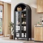 Armoire de rangement de cuisine à 5 niveaux avec portes en verre et étagère réglable, style ferme cintrée, vitrine pour cuisine, salle à manger et salon