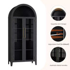 Armoire de rangement de cuisine à 5 niveaux avec portes en verre et étagère réglable, style ferme cintrée, vitrine pour cuisine, salle à manger et salon