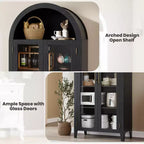 Armoire de rangement de cuisine à 5 niveaux avec portes en verre et étagère réglable, style ferme cintrée, vitrine pour cuisine, salle à manger et salon