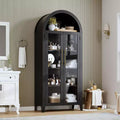 Arched Farmhouse 5-Tier Kitchen Pantry Storage Cabinet with 2 Glass Doors & Adjustable Shelf, Display Cupboard for Kitchen, Dining Room & Living Room