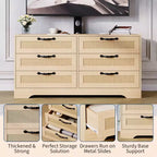 Meuble TV avec support pour téléviseurs de 32 à 85 pouces, commode en rotin à 6 tiroirs, console média avec rangement généreux