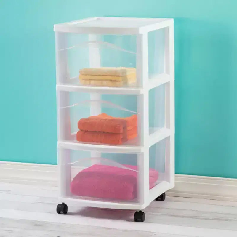 Chariot de rangement à 3 tiroirs Sterilite, organisateur roulant en plastique moyen, blanc, paquet de 6
