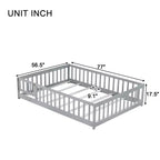 Lit au sol Montessori pleine grandeur Bellemave avec clôture et porte, lit bas en bois pour enfants avec barrières de sécurité, en bois d'hévéa massif, assemblage facile