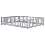 Lit au sol Montessori pleine grandeur Bellemave avec clôture et porte, lit bas en bois pour enfants avec barrières de sécurité, en bois d'hévéa massif, assemblage facile