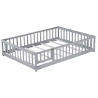 Lit au sol Montessori pleine grandeur Bellemave avec clôture et porte, lit bas en bois pour enfants avec barrières de sécurité, en bois d'hévéa massif, assemblage facile