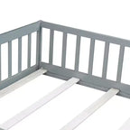 Lit au sol Montessori pleine grandeur Bellemave avec clôture et porte, lit bas en bois pour enfants avec barrières de sécurité, en bois d'hévéa massif, assemblage facile