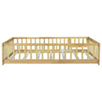 Lit au sol Montessori pleine grandeur Bellemave avec clôture et porte, lit bas en bois pour enfants avec barrières de sécurité, en bois d'hévéa massif, assemblage facile