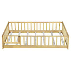 Lit au sol Montessori pleine grandeur Bellemave avec clôture et porte, lit bas en bois pour enfants avec barrières de sécurité, en bois d'hévéa massif, assemblage facile