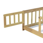 Lit au sol Montessori pleine grandeur Bellemave avec clôture et porte, lit bas en bois pour enfants avec barrières de sécurité, en bois d'hévéa massif, assemblage facile