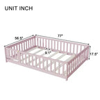 Lit au sol Montessori pleine grandeur Bellemave avec clôture et porte, lit bas en bois pour enfants avec barrières de sécurité, en bois d'hévéa massif, assemblage facile