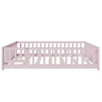 Lit au sol Montessori pleine grandeur Bellemave avec clôture et porte, lit bas en bois pour enfants avec barrières de sécurité, en bois d'hévéa massif, assemblage facile