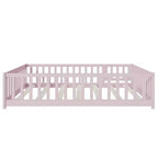 Lit au sol Montessori pleine grandeur Bellemave avec clôture et porte, lit bas en bois pour enfants avec barrières de sécurité, en bois d'hévéa massif, assemblage facile