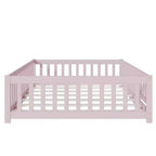 Lit au sol Montessori pleine grandeur Bellemave avec clôture et porte, lit bas en bois pour enfants avec barrières de sécurité, en bois d'hévéa massif, assemblage facile
