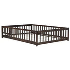 Lit au sol Montessori pleine grandeur Bellemave avec clôture et porte, lit bas en bois pour enfants avec barrières de sécurité, en bois d'hévéa massif, assemblage facile