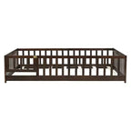 Lit au sol Montessori pleine grandeur Bellemave avec clôture et porte, lit bas en bois pour enfants avec barrières de sécurité, en bois d'hévéa massif, assemblage facile
