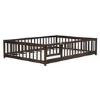 Lit au sol Montessori pleine grandeur Bellemave avec clôture et porte, lit bas en bois pour enfants avec barrières de sécurité, en bois d'hévéa massif, assemblage facile