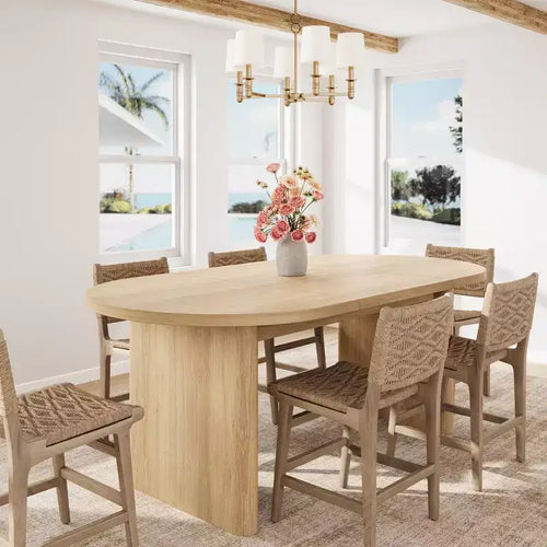 Acekool Rustic Farmhouse Oval Dining Table for 6-8, Wooden Kitchen Dining Room Table with Rounded Base, Natural Wood