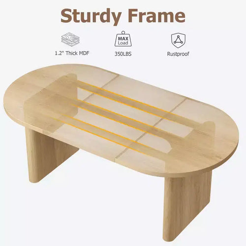 Acekool Table de salle à manger ovale rustique de style ferme pour 6-8 personnes, table de cuisine en bois avec base arrondie, bois naturel