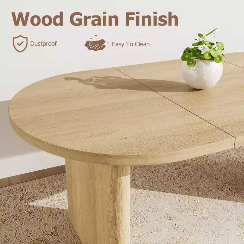 Acekool Table de salle à manger ovale rustique de style ferme pour 6-8 personnes, table de cuisine en bois avec base arrondie, bois naturel