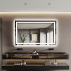 Miroir de salle de bain LED sans cadre avec double bande lumineuse, éclairage avant et arrière dimmable, anti-buée, 3 températures de couleur, commande tactile à mémoire