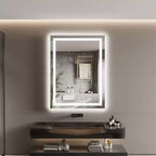 Miroir de salle de bain LED sans cadre avec double bande lumineuse, éclairage avant et arrière dimmable, anti-buée, 3 températures de couleur, commande tactile à mémoire