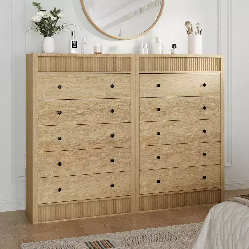 Commode haute de 31,5 po pour chambre à coucher, commode cannelée, armoire de rangement moderne en bois à 5 tiroirs, pour chambre d'enfant, couloir, salon