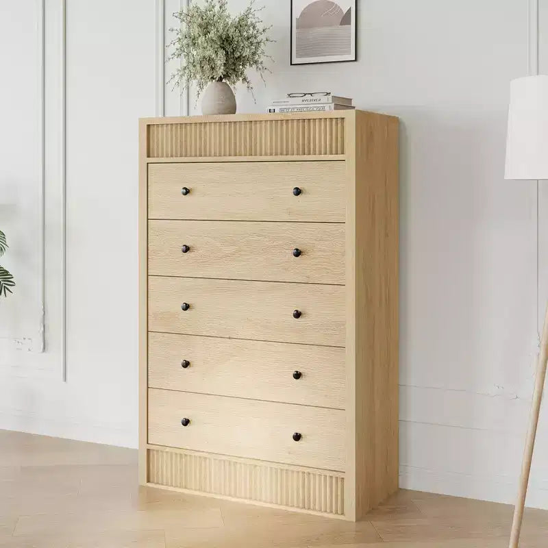 Commode haute de 31,5 po pour chambre à coucher, commode cannelée, armoire de rangement moderne en bois à 5 tiroirs, pour chambre d'enfant, couloir, salon