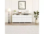 Commode longue de 63 po pour salon, commode en tissu à 12 tiroirs pour chambre à coucher, commode avec étagères ouvertes