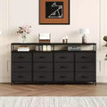 63 Long Dresser for Living Room,12 Drawers Fabric Dresser TV Stand for Bedroom, Chest of Drawers with Open Shelves