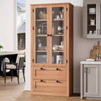 Garde-manger moderne de style ferme de 72 po – Armoire de rangement haute avec portes vitrées, 2 tiroirs et étagères réglables pour salle à manger et salon