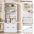 Garde-manger moderne de style ferme de 72 po – Armoire de rangement haute avec portes vitrées, 2 tiroirs et étagères réglables pour salle à manger et salon