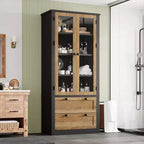 Garde-manger moderne de style ferme de 72 po – Armoire de rangement haute avec portes vitrées, 2 tiroirs et étagères réglables pour salle à manger et salon