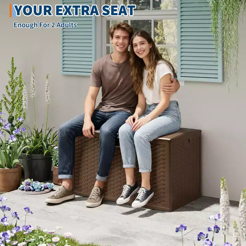Grand coffre de rangement extérieur en résine de 450 litres – Conteneur de rangement étanche et verrouillable – Organiseur résistant aux intempéries pour coussins de terrasse, outils de jardin