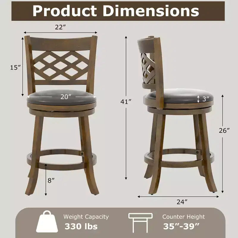 Lot de 2/4 tabourets de bar hauteur comptoir Costway 26 avec structure en bois d'hévéa, assise rembourrée